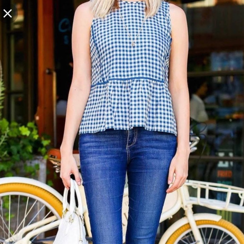 J. Crew blue gingham 100% silk sleeveless blouse